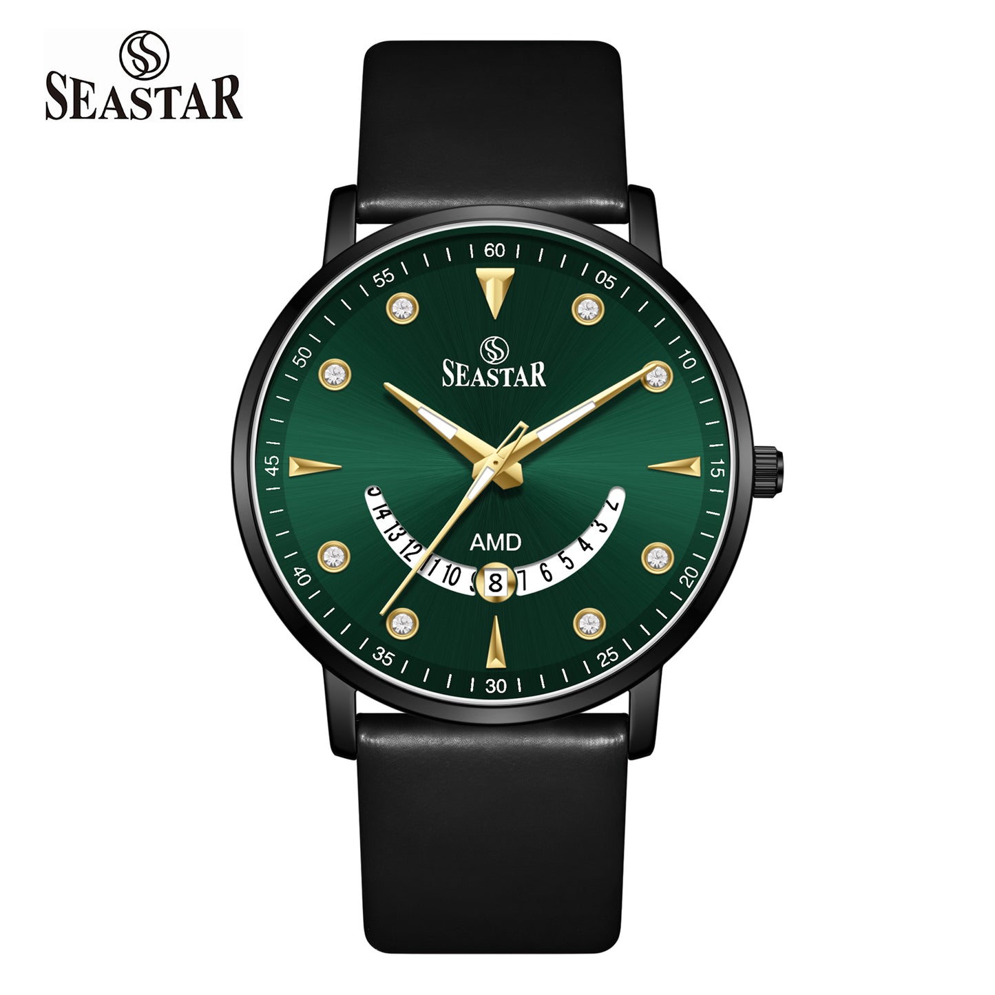 SS-2477M  Unique Arc Date Display Leather Strap Men's Watch