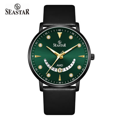 SS-2477M  Unique Arc Date Display Leather Strap Men's Watch