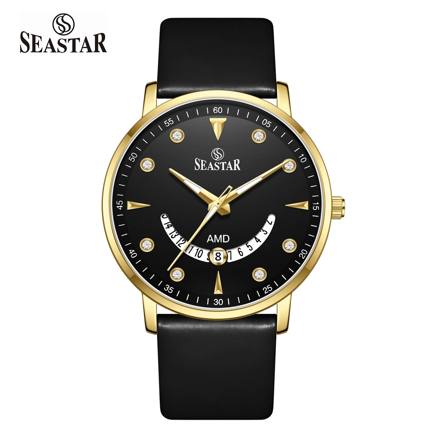 SS-2477M  Unique Arc Date Display Leather Strap Men's Watch