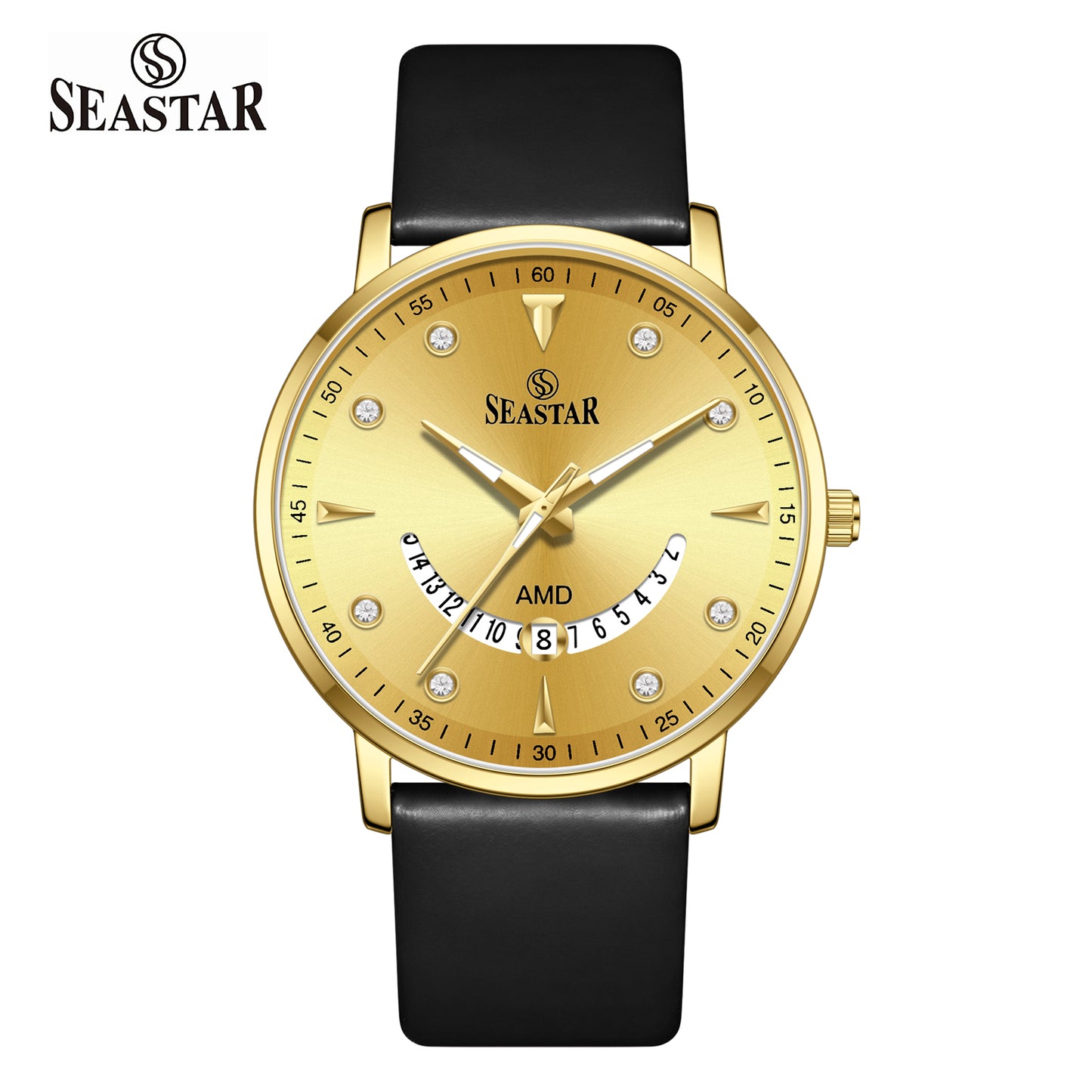 SS-2477M  Unique Arc Date Display Leather Strap Men's Watch