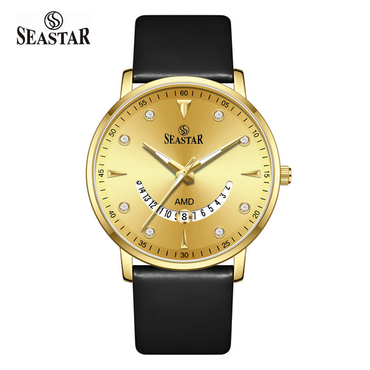 SS-2477M  Unique Arc Date Display Leather Strap Men's Watch