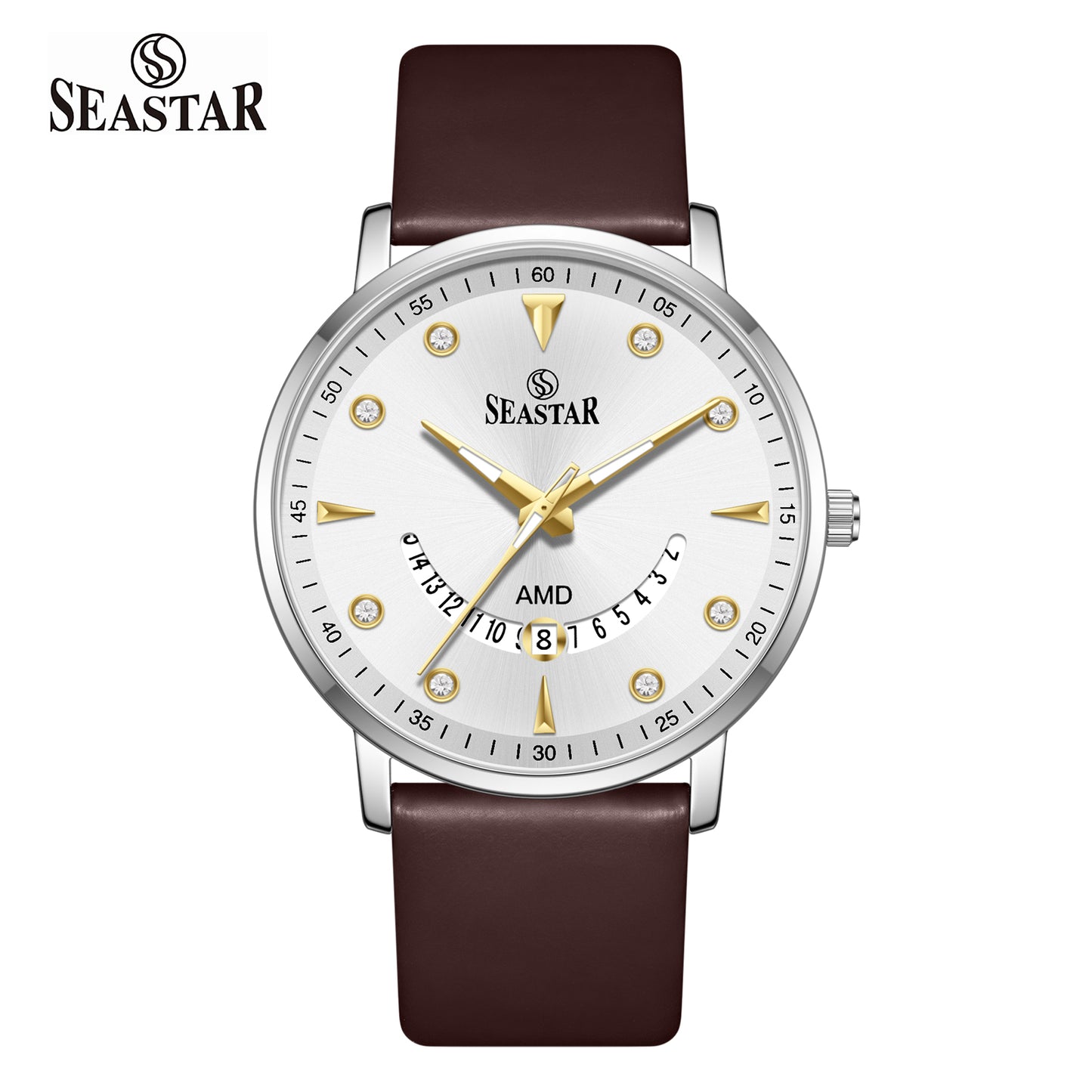 SS-2477M  Unique Arc Date Display Leather Strap Men's Watch