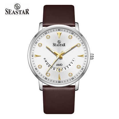 SS-2477M  Unique Arc Date Display Leather Strap Men's Watch