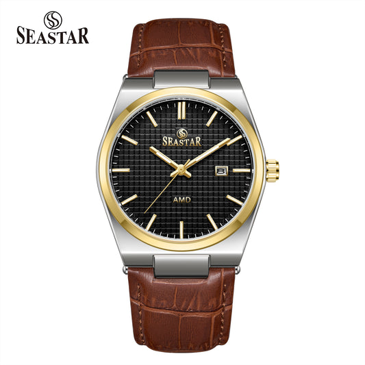 Seastar Checkered Dial Leather Straps Men's Watch 1500