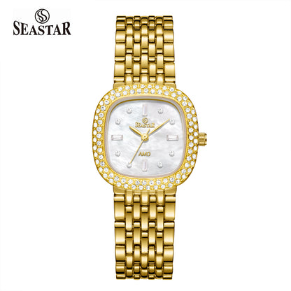 Seastar SS-2429L Luxury Stainless Steel Chain  Elegant Stone Bezel Women's Watch