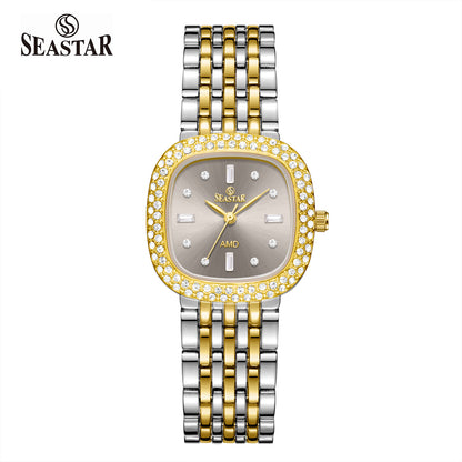 Seastar SS-2429L Luxury Stainless Steel Chain  Elegant Stone Bezel Women's Watch