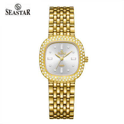 Seastar SS-2429L Luxury Stainless Steel Chain  Elegant Stone Bezel Women's Watch