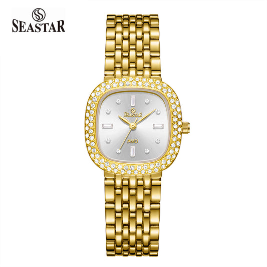 Seastar SS-2429L Luxury Stainless Steel Chain  Elegant Stone Bezel Women's Watch