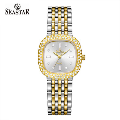Seastar SS-2429L Luxury Stainless Steel Chain  Elegant Stone Bezel Women's Watch
