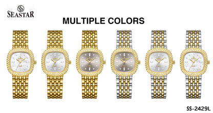 Seastar SS-2429L Luxury Stainless Steel Chain  Elegant Stone Bezel Women's Watch
