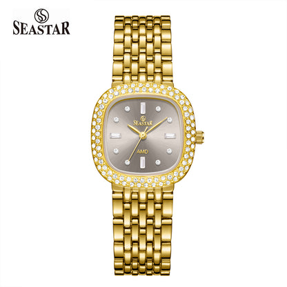 Seastar SS-2429L Luxury Stainless Steel Chain  Elegant Stone Bezel Women's Watch