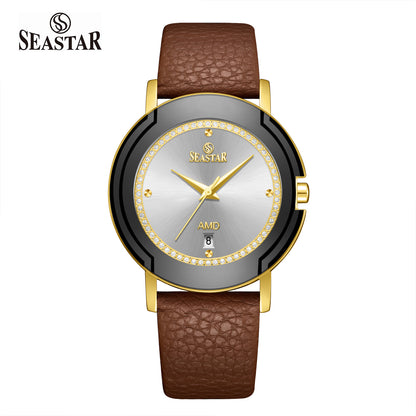 Seastar 2483M Leather Strap Elegant Analog Design Watch for Men