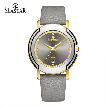 Seastar 2483M Leather Strap Elegant Analog Design Watch for Men