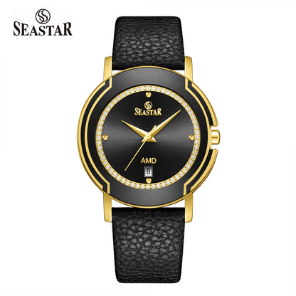 Seastar 2483M Leather Strap Elegant Analog Design Watch for Men