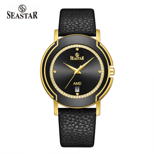 Seastar 2483M Leather Strap Elegant Analog Design Watch for Men