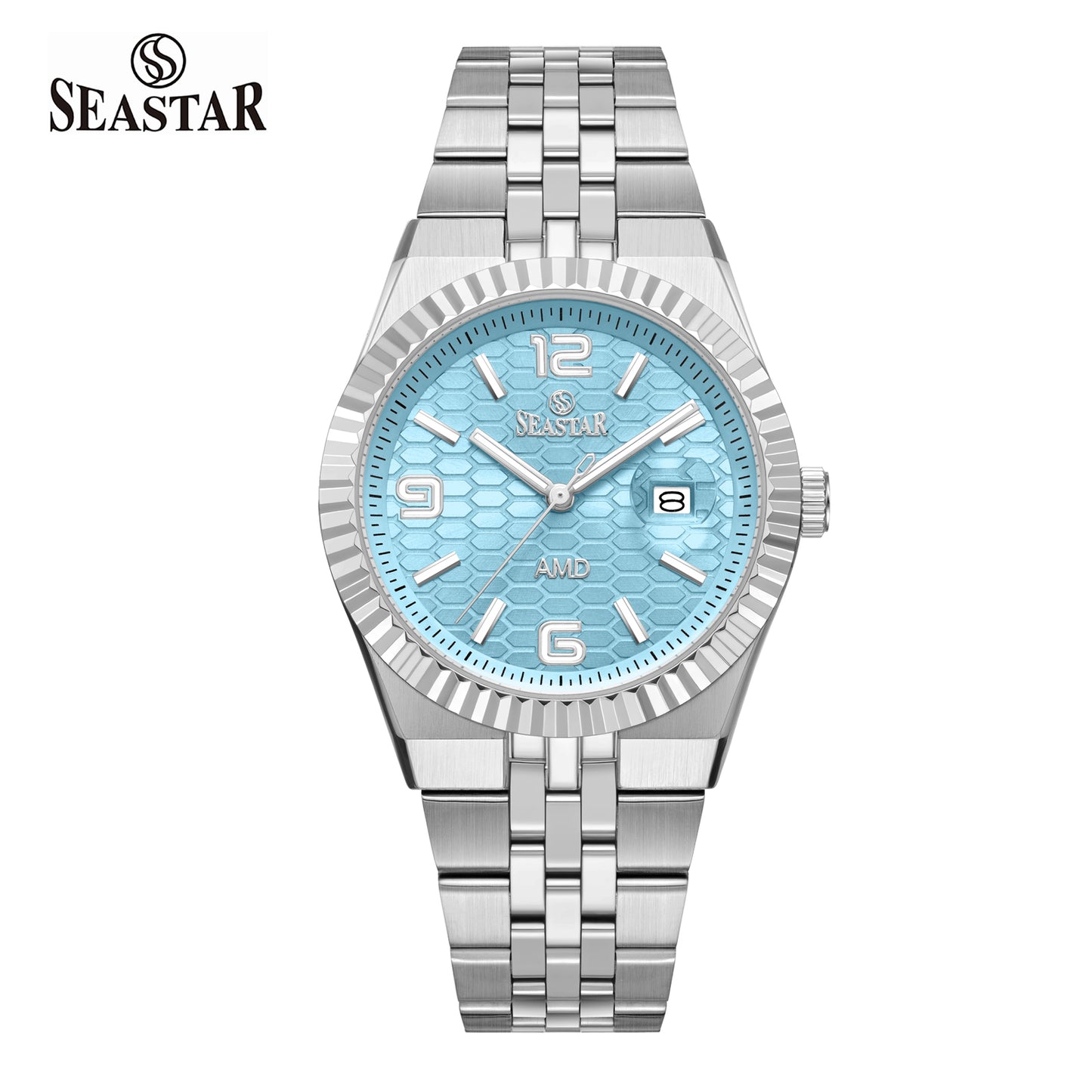 Seastar 2474M Luxury Stainless Steel Circular Texture Mens Watch
