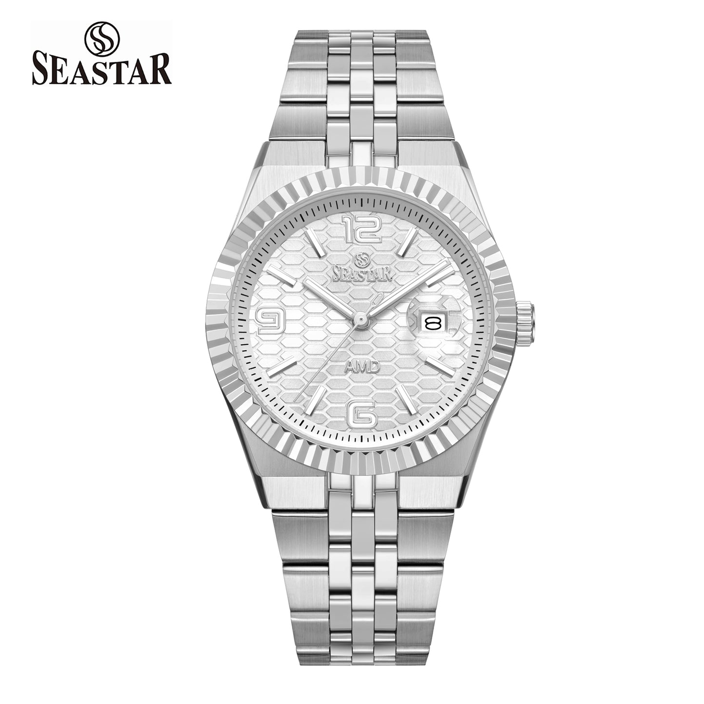 Seastar 2474M Luxury Stainless Steel Circular Texture Mens Watch