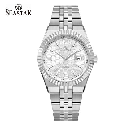 Seastar 2474M Luxury Stainless Steel Circular Texture Mens Watch