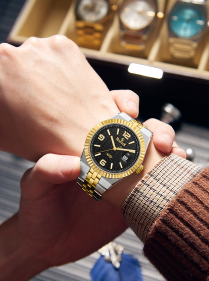Seastar 2474M Luxury Stainless Steel Circular Texture Mens Watch