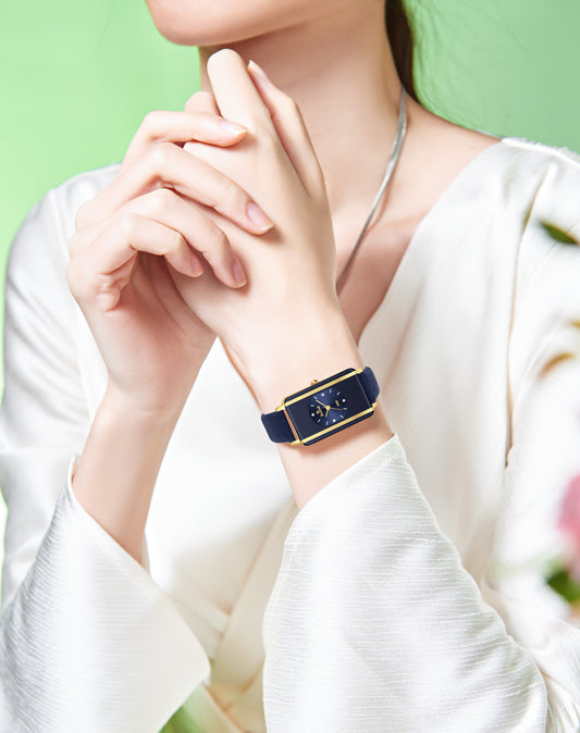 Seastar SS-2463L Elegant Rectangular Ladies Watch | Slim Leather Strap Edition