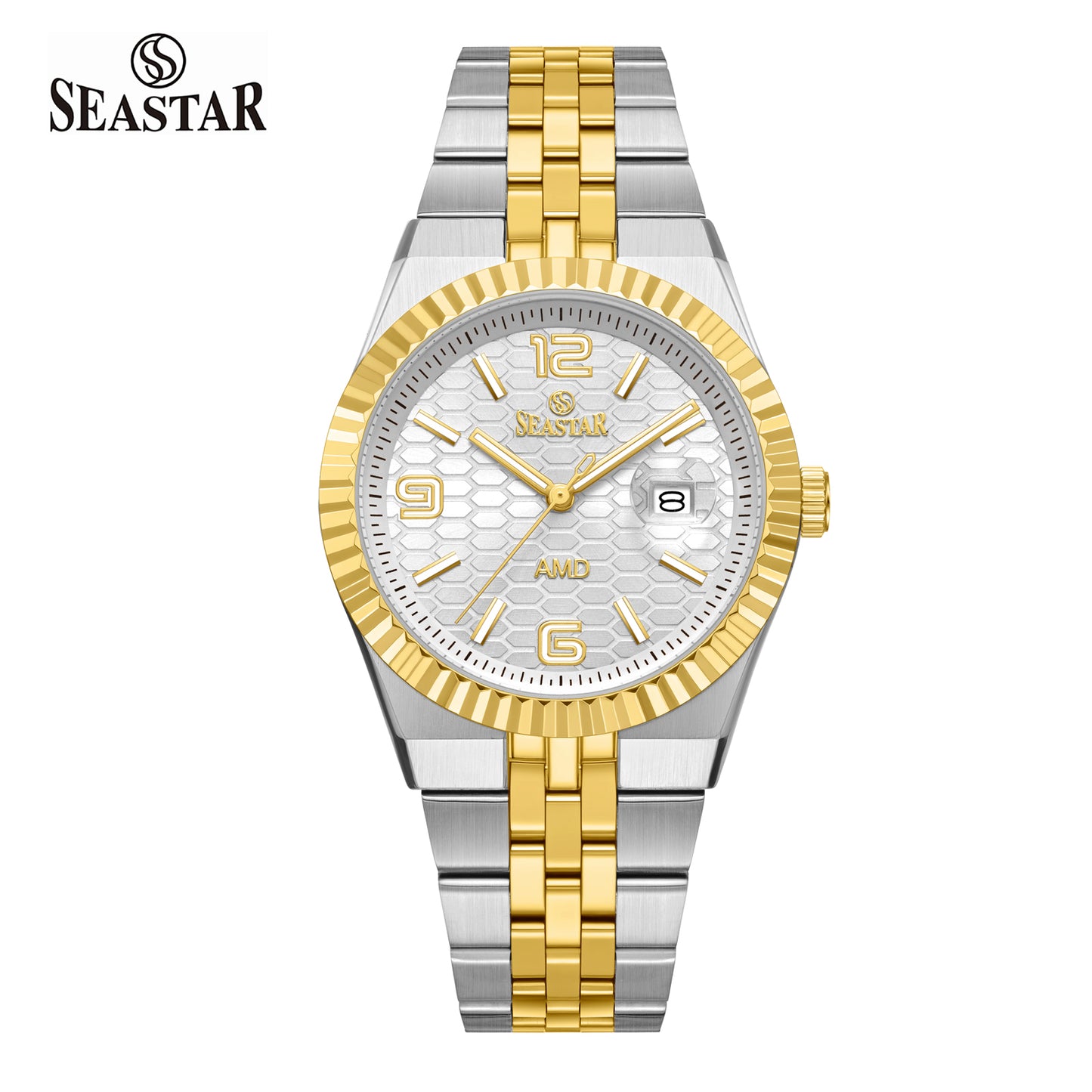 Seastar 2474M Luxury Stainless Steel Circular Texture Mens Watch