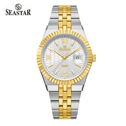 Seastar 2474M Luxury Stainless Steel Circular Texture Mens Watch