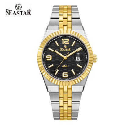 Seastar 2474M Luxury Stainless Steel Circular Texture Mens Watch