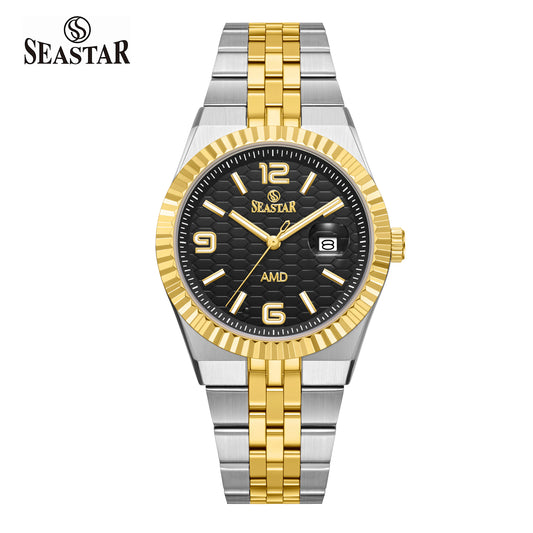 Seastar 2474M Luxury Stainless Steel Circular Texture Mens Watch