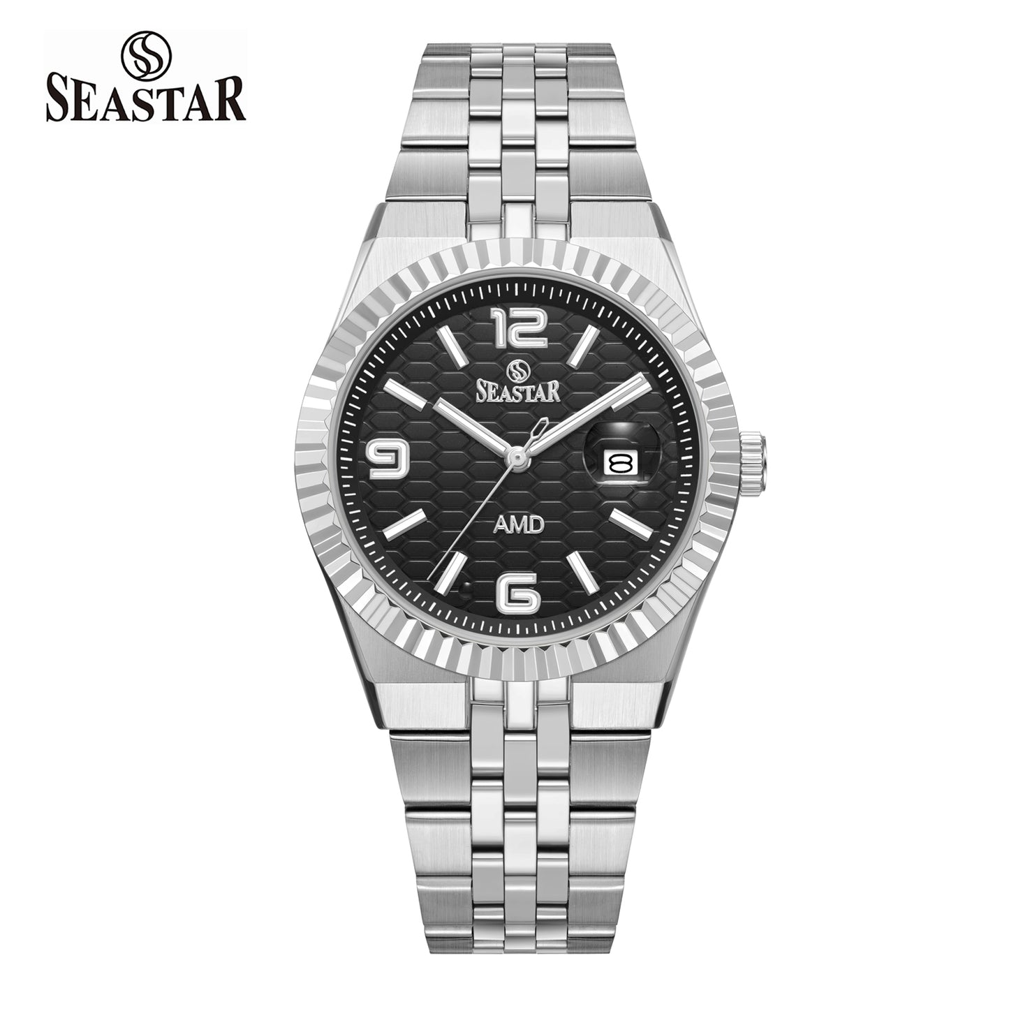 Seastar 2474M Luxury Stainless Steel Circular Texture Mens Watch