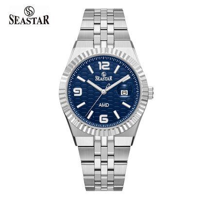 Seastar 2474M Luxury Stainless Steel Circular Texture Mens Watch