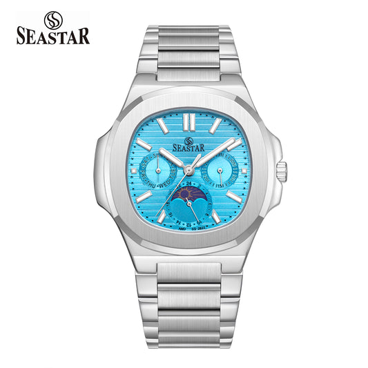 Seastar SS-2622M – Men’s Analog Stainless Steel Chain Watch with Moonphase Dial