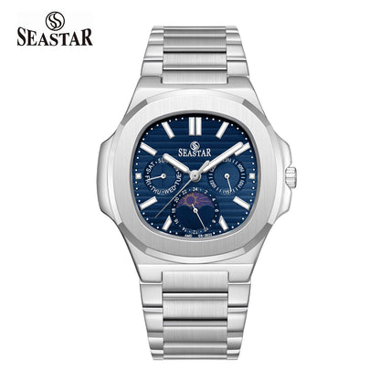 Seastar SS-2622M – Men’s Analog Stainless Steel Chain Watch with Moonphase Dial