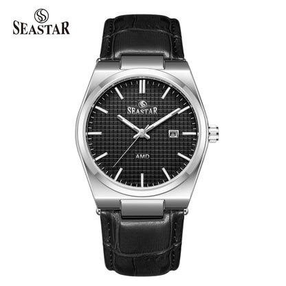 Seastar Checkered Dial Leather Straps Men's Watch 1500