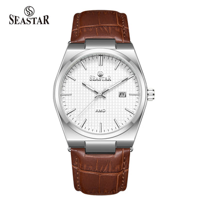 Seastar Checkered Dial Leather Straps Men's Watch 1500