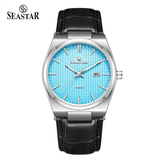 Seastar Checkered Dial Leather Straps Men's Watch 006