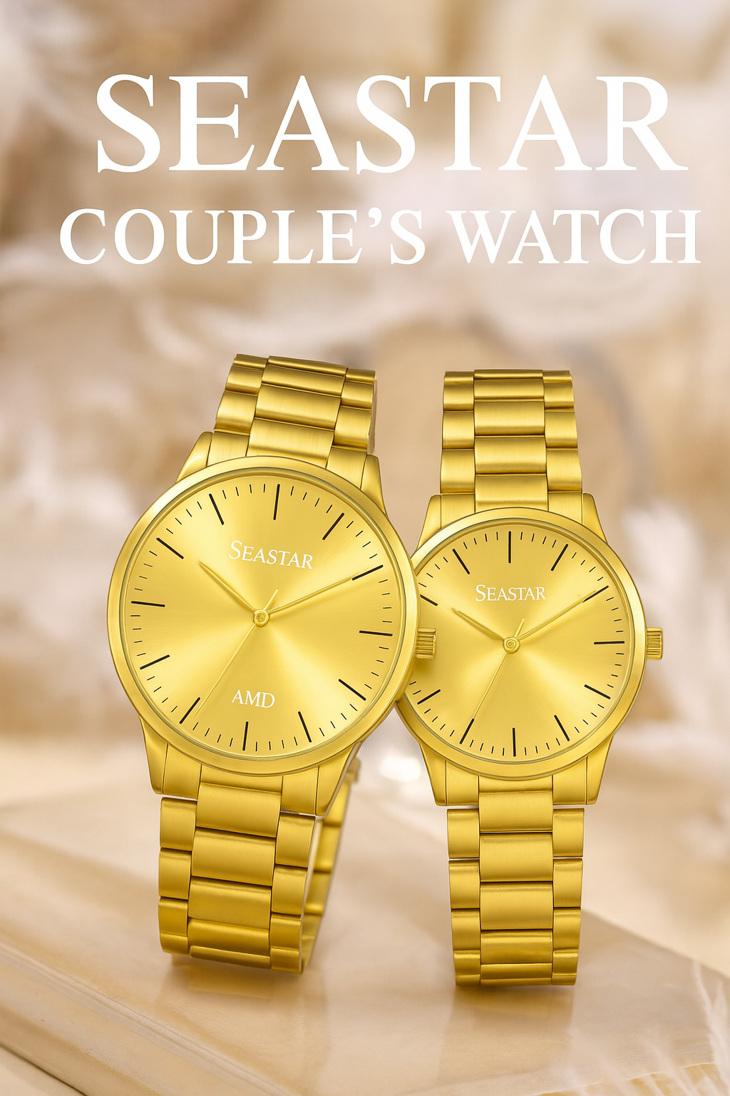 SEASTAR SS-2454M Gold Stainless Steel Couple Watch Set – His & Hers