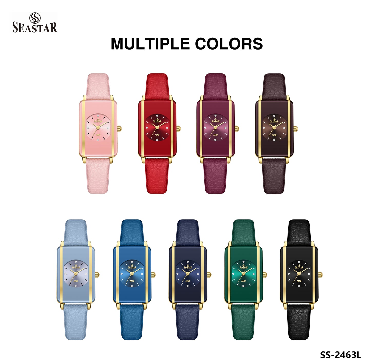 Seastar SS-2463L Elegant Rectangular Ladies Watch | Slim Leather Strap Edition