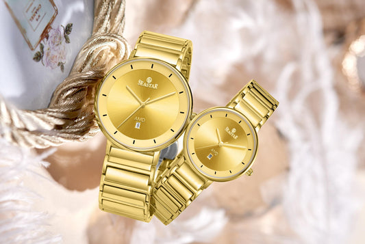SEASTAR SS-2454M Gold Stainless Steel Couple Watch Set – His & Hers