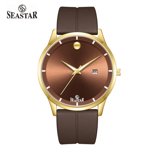 SEASTAR SS-2460M Men’s Watch with Gold Bezel Silicone Strap