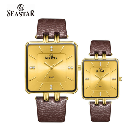 SEASTAR SS-2466M Leather Strap Couple Watch Set