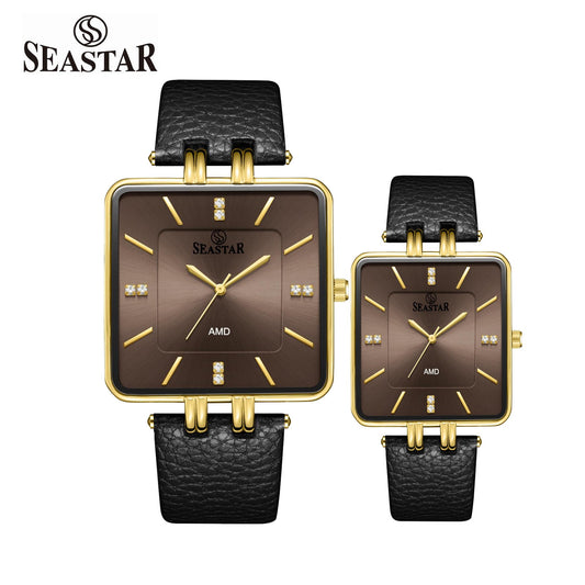 SEASTAR SS-2466M Leather Strap Couple Watch Set