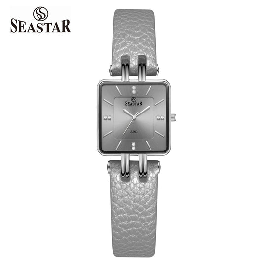 Seastar SS-2466L Women’s Luxury Watch – Green Dial with Gold Case & Textured Leather Strap