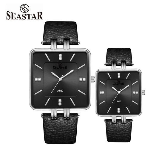 SEASTAR SS-2466M Leather Strap Couple Watch Set