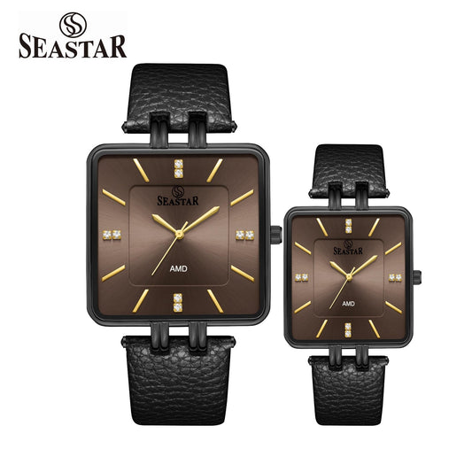 SEASTAR SS-2466M Leather Strap Couple Watch Set