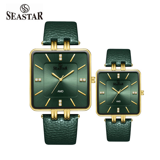 SEASTAR SS-2466M Leather Strap Couple Watch Set
