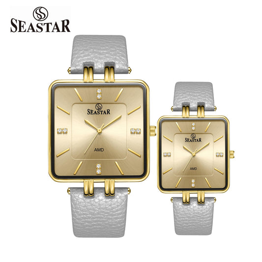 SEASTAR SS-2466M Leather Strap Couple Watch Set