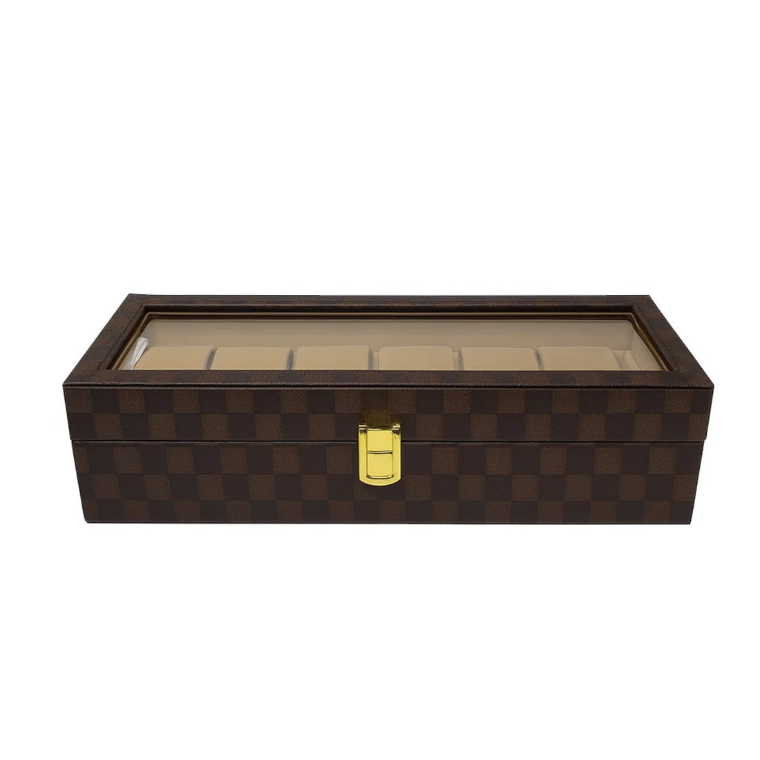 Luxury 6 Slot Watch Organizer Box PU Leather Case with Glass Top