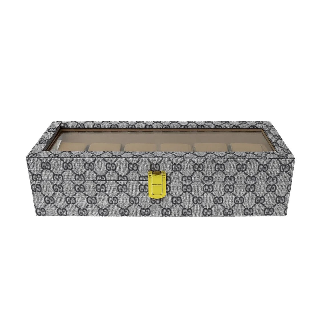 Luxury 6 Slot Watch Organizer Box PU Leather Case with Glass Top