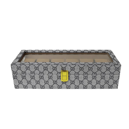 Luxury 6 Slot Watch Organizer Box PU Leather Case with Glass Top