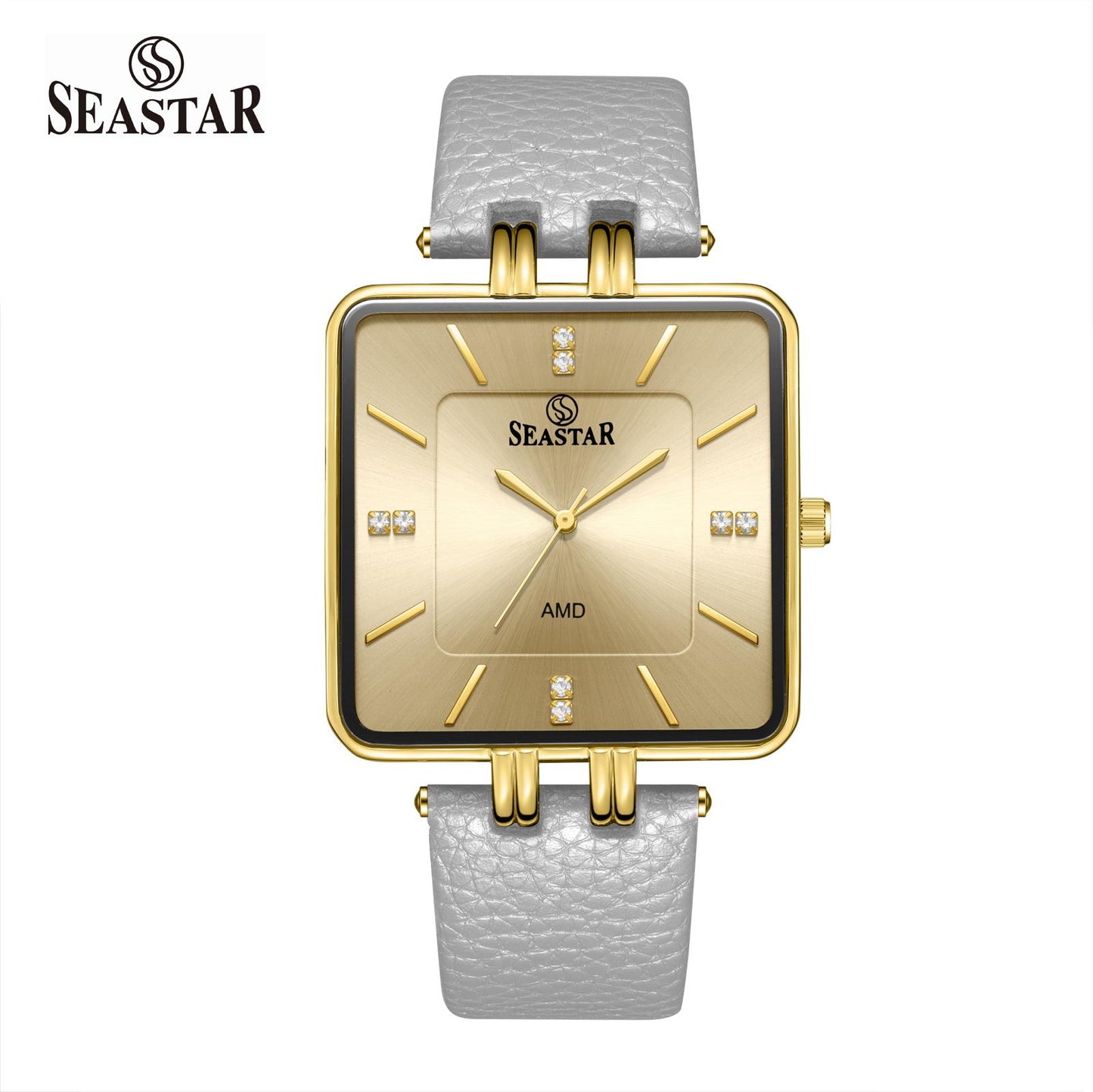 SEASTAR SS-2466M Gold Bezel Leather Strap Watch
